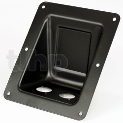 Black steel mounting plate for two D-type sockets (Neutrik NL4MPXX for example), front 170 x 140 mm, total depth 57 mm