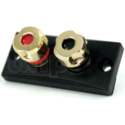 Small rectangular 2-pole recessed terminal block for high fidelity loudspeaker, gold-plated contacts, for banana plug or clamping on wire, rectangle front 54x24 mm
