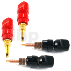 Set of four M6 insulated terminals (2 red + 2 black), CLASSIC gold-plated pure copper, connections: external by 6 mm spade lug or banana plug, interior by 6 mm spade lug or solder