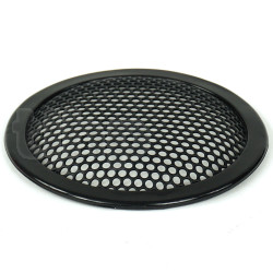 TLHP grille for 5-inch speaker, external diameter 131 mm, thick steel, black finish, round holes 4 mm diameter, peripheral rubber flange