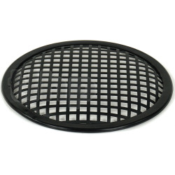 TLHP grille for 8-inch speaker, external diameter 206 mm, thick steel, black finish, square holes 8x8 mm, peripheral rubber flange