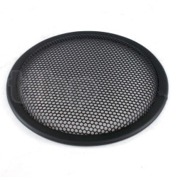 Round speaker grille, black steel, round holes, 213 mm external diameter (+/-2mm), for 8 inch speaker