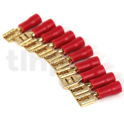 Set of 10 gold-plated 4.8 mm female Fast-on terminals, red insulation, for 0.5 to 1.5 mm² conductor