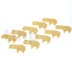 Set of 10 gold-plated 2.8 mm male flat connectors, right-angle, for 6.3 mm Fast-on terminals
