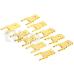 Set of 10 gold-plated 4.8 mm male flat connectors, for 4.8 mm Fast-on terminals