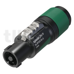 Neutrik NL4FXX-W-S, 4 pole female Speakon cable connector, brass contacts, green bushing, for cable diameters 6 to 12 mm