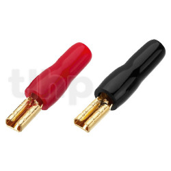 Set of twenty flat female (push-on) 2.8 mm terminals, gold-plated, insulated and marked (10 red, 10 black), to be soldered, for conductors up to 2.5 mm² (diameter 2 mm)