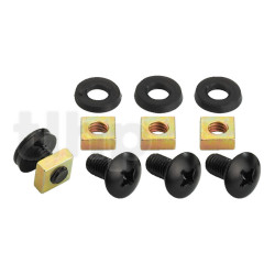 Set of 4 screws M6 x 12 mm, nuts and plastic washers, for flightcase