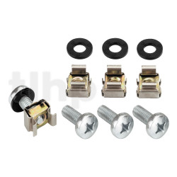 Set of 4 screws M6 x 15 mm, cage nuts and plastic washers, for flightcase