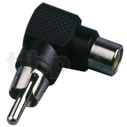 Right-angled RCA female to male adapter, black plastic body