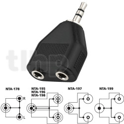 Double mini-jack 3.5 mm stereo female adapter to 3.5 mm male stereo jack, black plastic body