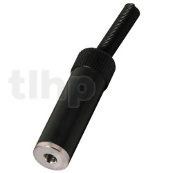 Stereo black metal female 3.5 mm mini-Jack plug , shielding and cable bending protection, for 3.5 mm diameter cable