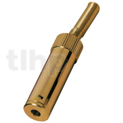 Stereo metal female 3.5 mm mini-Jack plug, gold-plated, shielding and cable bending protection, for 4.2 mm diameter cable