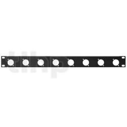 19 inch rack pannel, 1U, black, steel, with eight holes for D-series (NL4MP, NL2MP…)