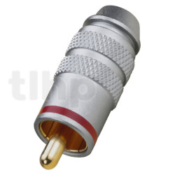High-end male RCA plug, PTFE insulated, red ring, gold-plated contacts, for 6 mm diameter cable