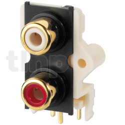 Dual RCA female chassis socket, white / red, gold plated, for PCB
