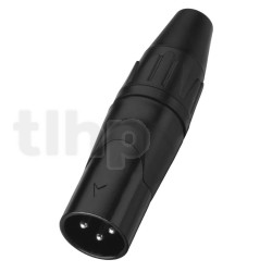 XLR male black metal plug, 3 poles, nickel contacts, cable entry diameter 5 to 7.5 mm