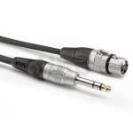 0.6m instrument cable, with 6.35 mm male stereo Jack plug to 3 poles female XLR plug, Sommercable HBP-XF6S, black, with gold plated contact connectors