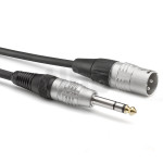 0.3m instrument cable, with 6.35 mm male stereo Jack plug to 3 poles male XLR plug, Sommercable HBP-XM6S, black, with gold plated contact connectors