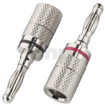 Pair of 4 mm nickel plated banana plugs, Monacor BP-104, cable up to 4 mm