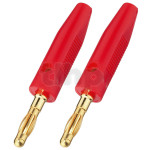 Pair of 4 mm banana plugs, red pvc, gold-plated contacts, screw connection, for conductor max 4 mm