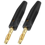 Pair of 4 mm banana plugs, black pvc, gold-plated contacts, screw connection, for conductor max 4 mm