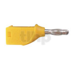 Yellow PVC banana  plug, stackable, lenght 43 mm, solder contact
