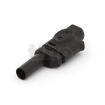 Black PVC banana  plug, stackable, lenght 53 mm, solder contact, insulated tip