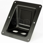 Black steel mounting plate for two D-type sockets (Neutrik NL4MPXX for example), front 170 x 140 mm, total depth 57 mm