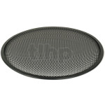 TLHP grille for 15-inch speaker, external diameter 387 mm, thick steel, black finish, round holes 4 mm diameter, peripheral rubber flange