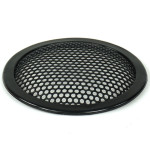 TLHP grille for 5-inch speaker, external diameter 131 mm, thick steel, black finish, round holes 4 mm diameter, peripheral rubber flange