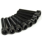 Set of 8 black zinc-plated steel screw, M6 diameter, 30 mm lenght, cylindrical head