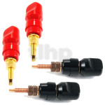 Set of four M6 insulated terminals (2 red + 2 black), CLASSIC pure copper, connections: external by 6 mm spade lug or banana plug, interior by 6 mm spade lug or solder