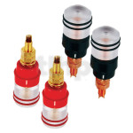 Set of four M6 insulated terminals (2 red + 2 black), EVO pure copper, connections: external by 6 or 8 mm spade lug or banana plug, interior by 6 mm spade lug or solder