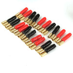 Set of twenty insulated and marked gold-plated steel 6.3 mm flat female terminals (10 red, 10 black), to be soldered or crimped, for wires up to 4 mm² (diameter 2.5 mm)