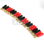 Set of twenty insulated and marked gold-plated steel 2.8 mm flat female terminals (10 red, 10 black), to be soldered or crimped, for wires up to 2.5 mm² (diameter 2 mm)