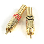 Pair of gold-plated male RCA plug, color ring marker (red and black), for cable max diameter 7 mm