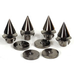 Set of four steel decouplingspiks with glossy gray finish, with cup and claw nut, adjustable between 17 and 23 mm in height with M6 screw thread