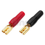 Set of twenty flat female (push-on) 4.8 mm terminals, gold-plated, insulated and marked (10 red, 10 black), to be soldered, for conductors up to 2.5 mm² (diameter 2 mm)