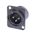 Neutrik NC3MD-LX-BAG, 3 pole male receptacle, solder cups, black metal housing, silver contacts