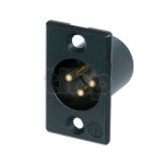 Neutrik 3 pole male receptacle, solder cups, black metal housing, gold plated contacts