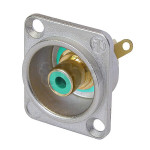 Neutrik NF2D-5, RCA female socket, green washers, nickel housing, gold plated contacts