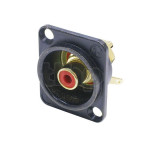 Neutrik NF2D-B-2, RCA female socket, red washers, black chrome housing, gold plated contacts