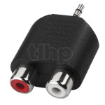 Dual RCA female adapter (red / white) to 2.5 mm stereo mini-jack, black plastic body