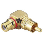 High-end right-angled RCA female to RCA male adapter, gold-plated metal body, with red ring