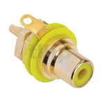 RCA 2-pole female chassis connector, REAN NYS367-4, jaune, black shell, gold plated contacts