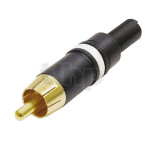 RCA 2-pole male connector, REAN NYS373-9, white, black shell, gold plated contacts