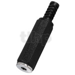Mono black plastic female 3.5 mm mini-Jack plug , shielding and cable bending protection, for 5 mm diameter cable