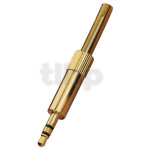Stereo metal male 3.5 mm mini-Jack plug, gold-plated, shielding and cable bending protection, for 3.6 mm diameter cable