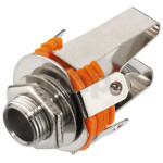 Stereo 6.3 mm female jack chassis socket, chromium-plated, with switch